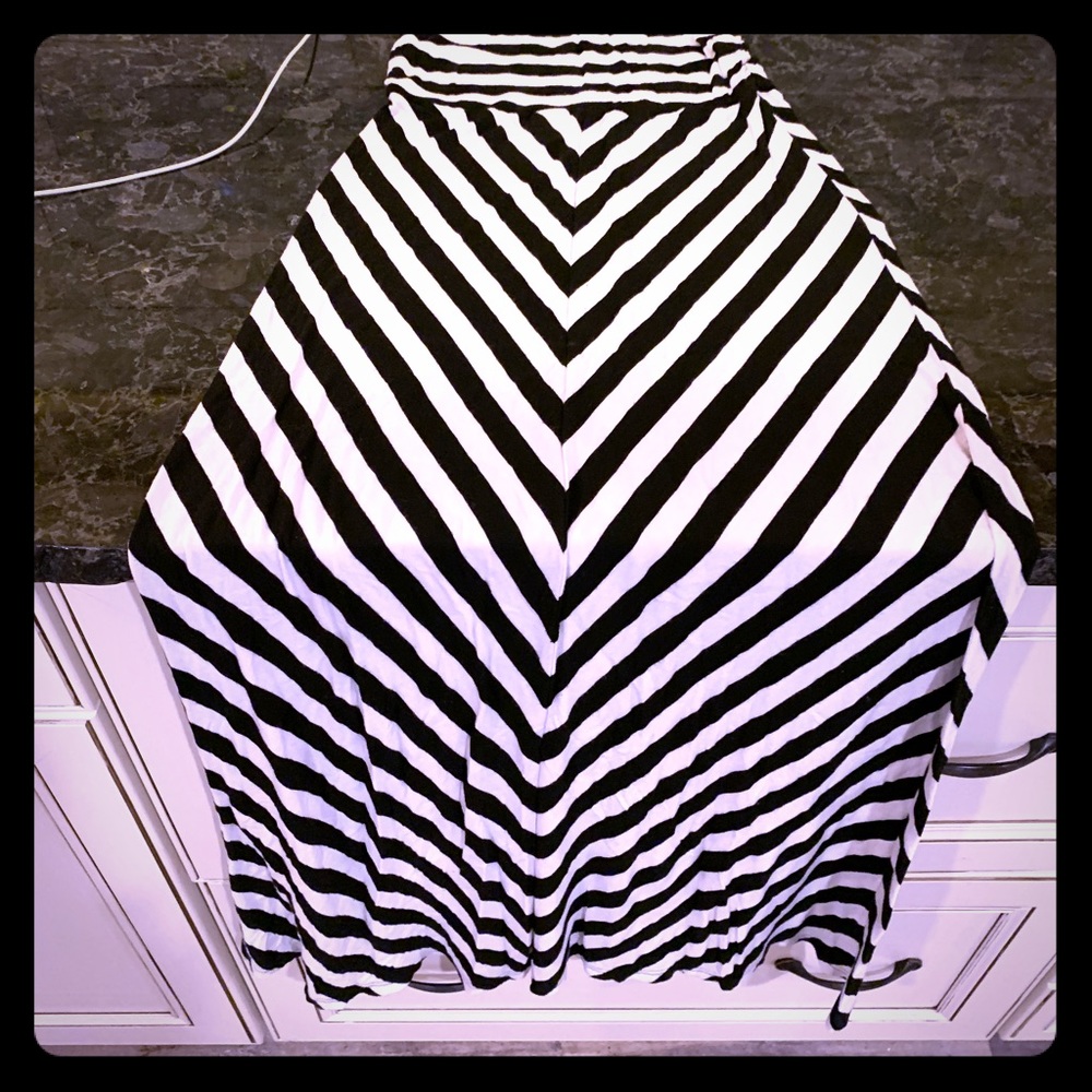 Long black and white striped maxi skirt wore 1x